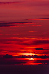 Fiery orange sunset sky. Beautiful sky.