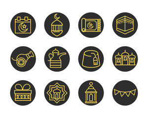 Naklejka premium eid mubarak islamic religious celebration traditional icons set flat style icon