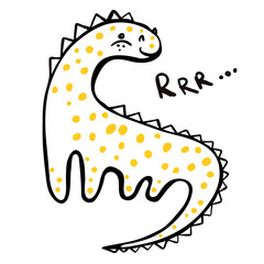 Cute little dinosaur on white background. Vector illustration. Perfect for greeting card, postcard, print, banner.