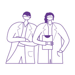 thanks doctors nurses, female and male physician with protective mask medical