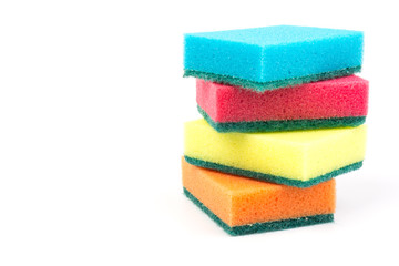 Colored sponges for washing dishes and other domestic needs, isoleted on white background