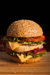 hamburger on a black background