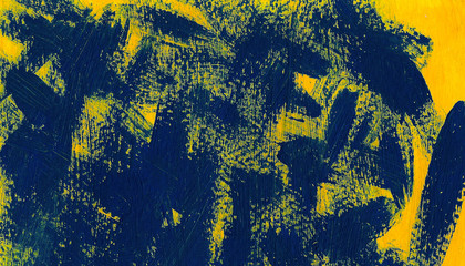 Yellow and blue abstract gouache background with texture of  random brush strokes