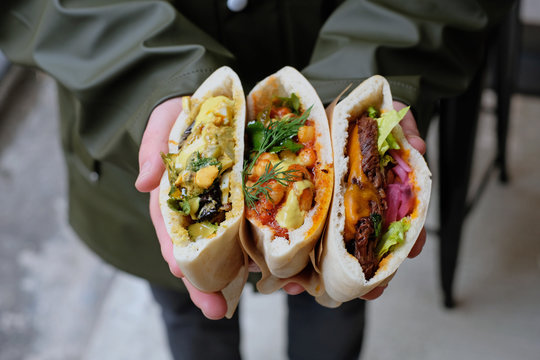 Delicious selection of traditional Israeli pita wraps