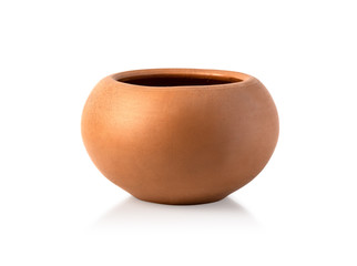 Empty ceramic brown flower pot - obrazy, fototapety, plakaty