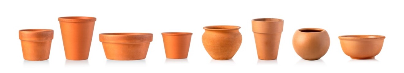 Empty ceramic brown flower pots isolated