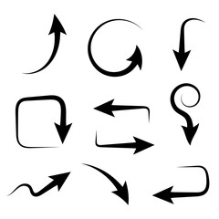 Arrows. Curved hand drawn signs