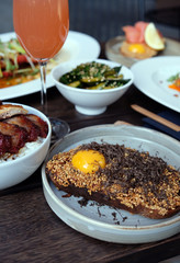 Delicious breakfast with sesame seed, truffle and egg toast