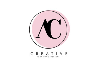 Letters AC A C Logo with a minimalist design and pink Circle and black frame design.
