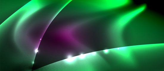 Naklejka premium Abstract background. Shiny design neon waves with light effects, techno trendy design. Vector Illustration For Wallpaper, Banner, Background, Card, Book Illustration, landing page