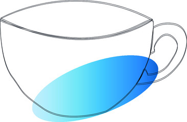 cup, isolated, white, glass, coffee, drink, tea, empty, object, mug, beverage, glasses, nobody, coffee cup, transparent, spoon, illustration, food, liquid, abstract, blue