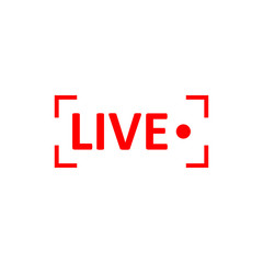 Live Stream sign. Red symbol, button of live streaming, broadcasting, online stream emblem.