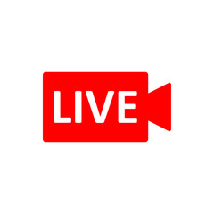 Live Stream sign. Red symbol, button of live streaming, broadcasting, online stream emblem.