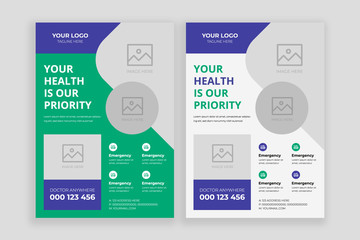 Medical Health Care flyer design template, poster report leaflets presentation cover brochure pamphlet annual, a4 print layout with blue color vector illustration

