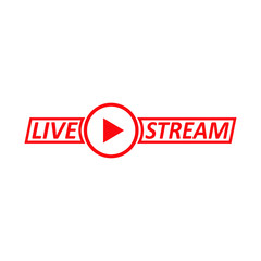 Live Stream sign. Red symbol, button of live streaming, broadcasting, online stream emblem.