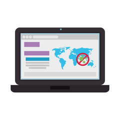 earth maps with stop covid19 signal in laptop vector illustration design