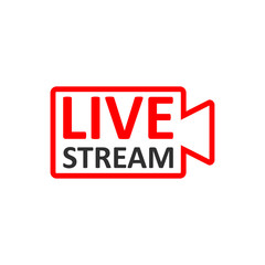 Live Stream sign. Red symbol, button of live streaming, broadcasting, online stream emblem.