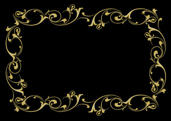 Decorated frame, ornaments gold and yellow on a black background. Traditional Argentinian, Buenos Aires style. Flowers, climbing plant style. Vector illustration.