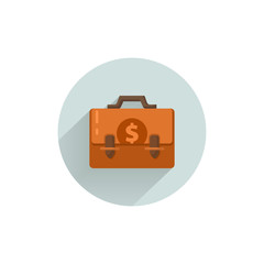 money case colorful flat icon with long shadow. briefcase flat icon