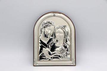Sacred icon of the Holy Family in silver
