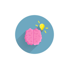 knowledge icon. brain with bulb colorful flat icon with long shadow. knowledge flat icon