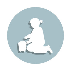 Girl play in sand bucket badge icon. Simple glyph, flat vector of children icons for ui and ux, website or mobile application