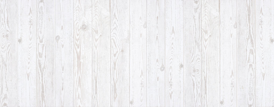 White wood texture background panorama. Top view surface of the table.