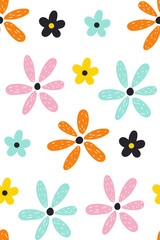 Floral summer pattern. Scandinavian texture with wildflowers. Ditsy print. Ornamental, traditional, simple seamless pattern with flowers.