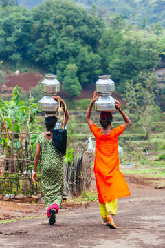 Villagers Carrying Water In India