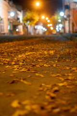 empty streets in the autumn night in the city with the pandemic.