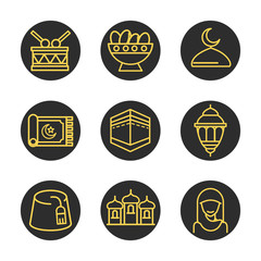 Naklejka premium eid mubarak islamic religious celebration traditional icons set flat style icon
