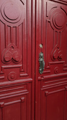 old wooden door with oriental handle. Classic architecture door of historical building in European city Odesa Ukraine