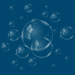Set of water bubbles with reflections. Bubbles background
