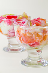 Glass of gelatin with condensed milk for desert, two doses.