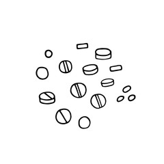 Medical set. Doodle tablets for different shapes and angles. Vector illustration with pharmaceutical hand drawn tablet isolated on white background. Signs of medications, treatment, disease prevention