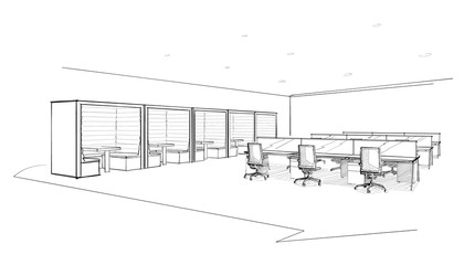 Illustration of open space office. Interior design. - 345948758