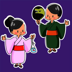 Kids wearing Japanese summer kimono yukata