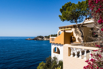 Fototapeta na wymiar Balcony with sea view from a rural apartment