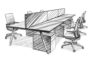 Illustration of open space office. Interior design. - 345949500