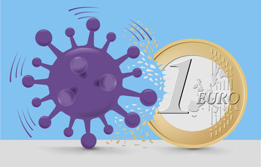 Fototapeta premium The coronavirus cuts off one euro coin. The concept of economic crisis