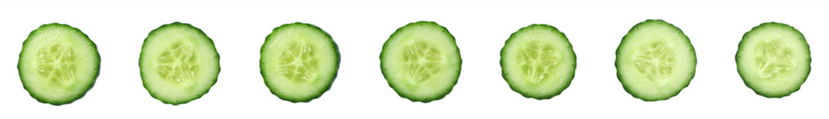 Set of slices of cucumber top view. Isolated on a white background