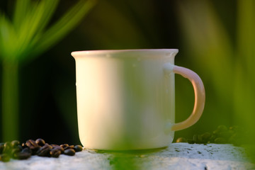 cup of coffee and green beans
