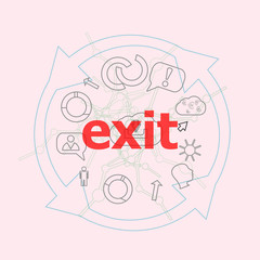 Text Exit. Social concept . Flat outline linear Infographic