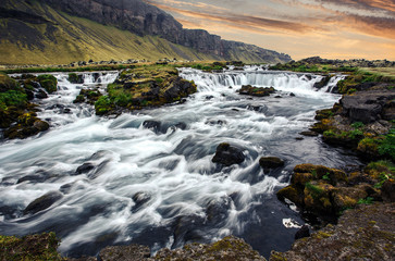 Amazing nature landscape with river of Iceland. Long exposure shot
