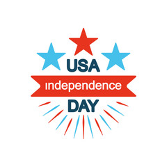Usa independence day design with decorative stars and ribbon, flat style