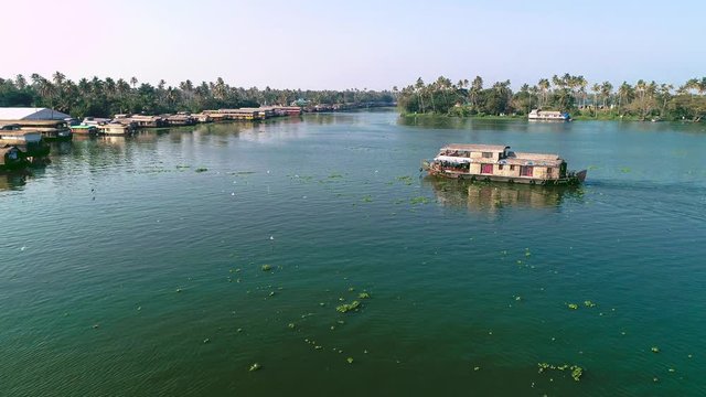 Arial View of houseboat in backwaters 