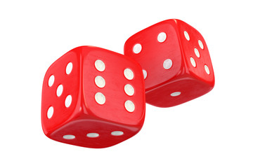 Red dice on a white background, 3D render