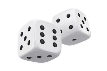 White dice on a white background, 3D render