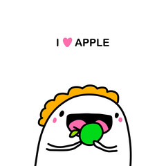 I love apple hand drawn vector illustration in cartoon comic style man eating fruit green