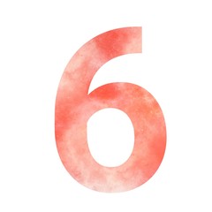 Orange space alphabet numbers. Number 6 six. Digital art. Isolated on white background. Stock illustration.